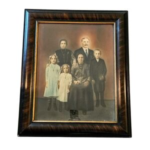 Antique Victorian Family Portrait Colored Autochrome Framed 22x25.5 in RARE!